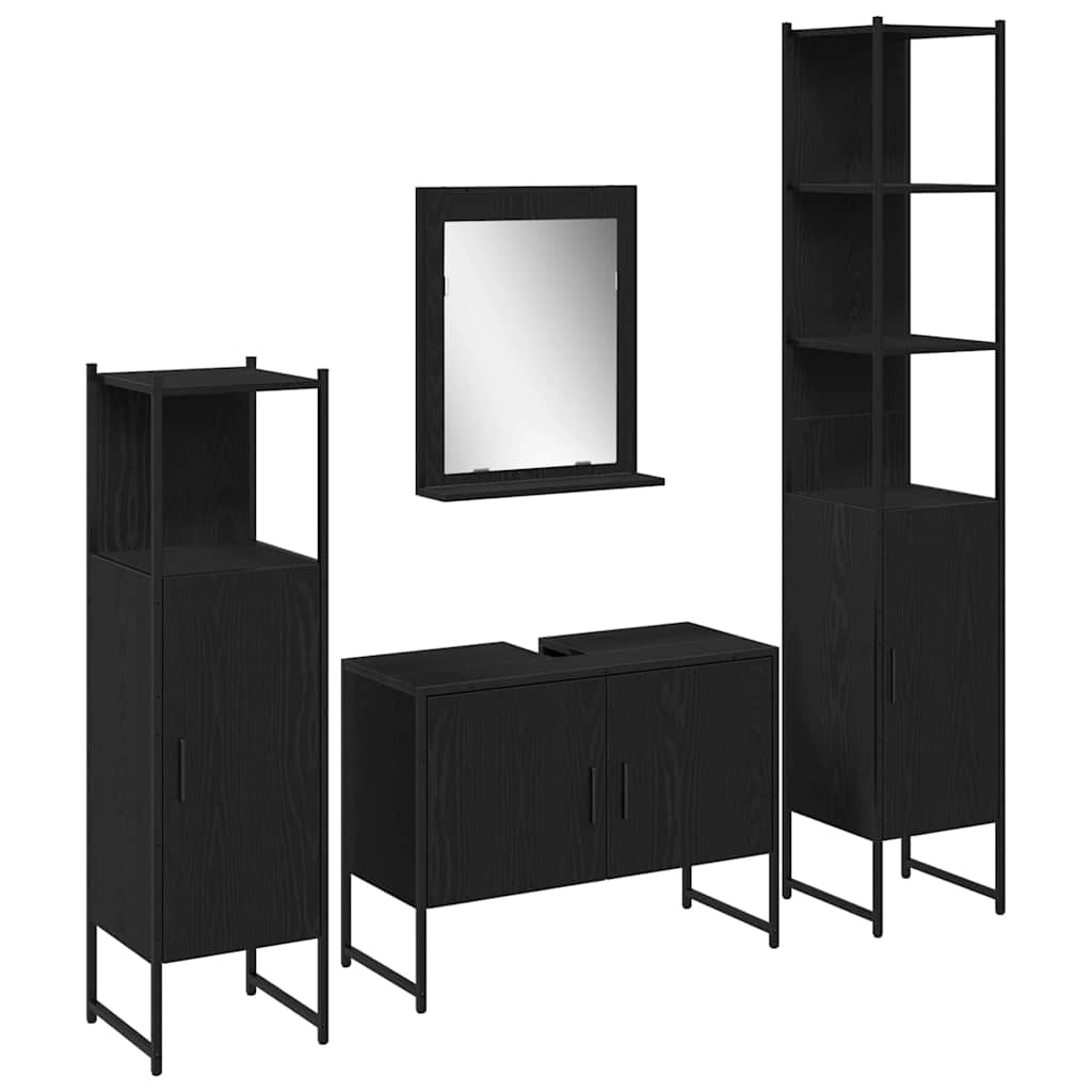Badrumsmöbelset med hylla med dörr 4 pcs Svart Konstruerat trä