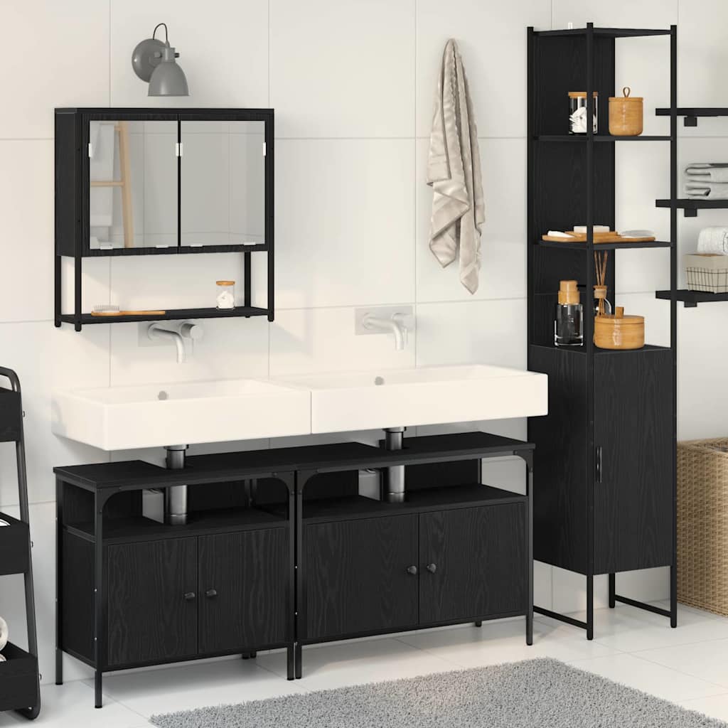 Badrumsmöbelset med hylla 4 pcs Svart ek Konstruerat trä