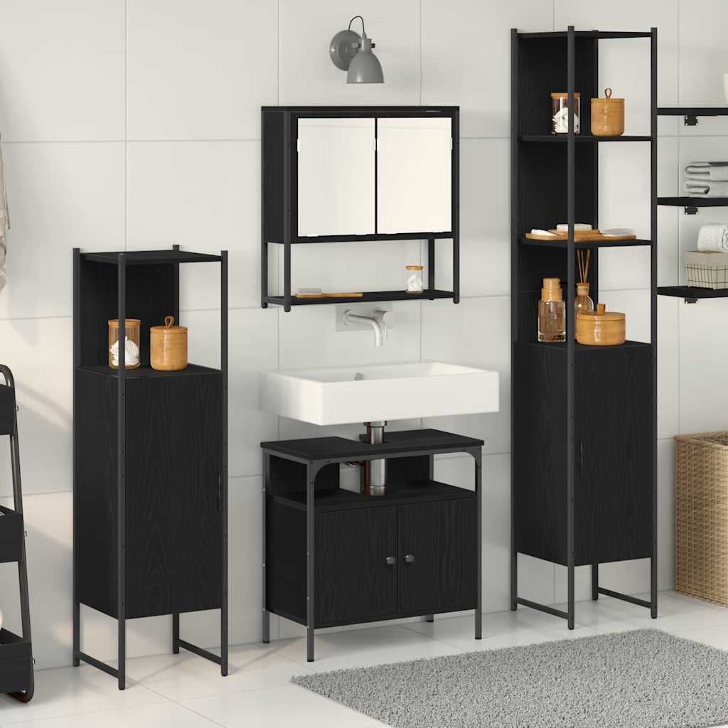 Badrumsmöbelset 4 st Svart Ek 33 x 33 x 185,5 cm
