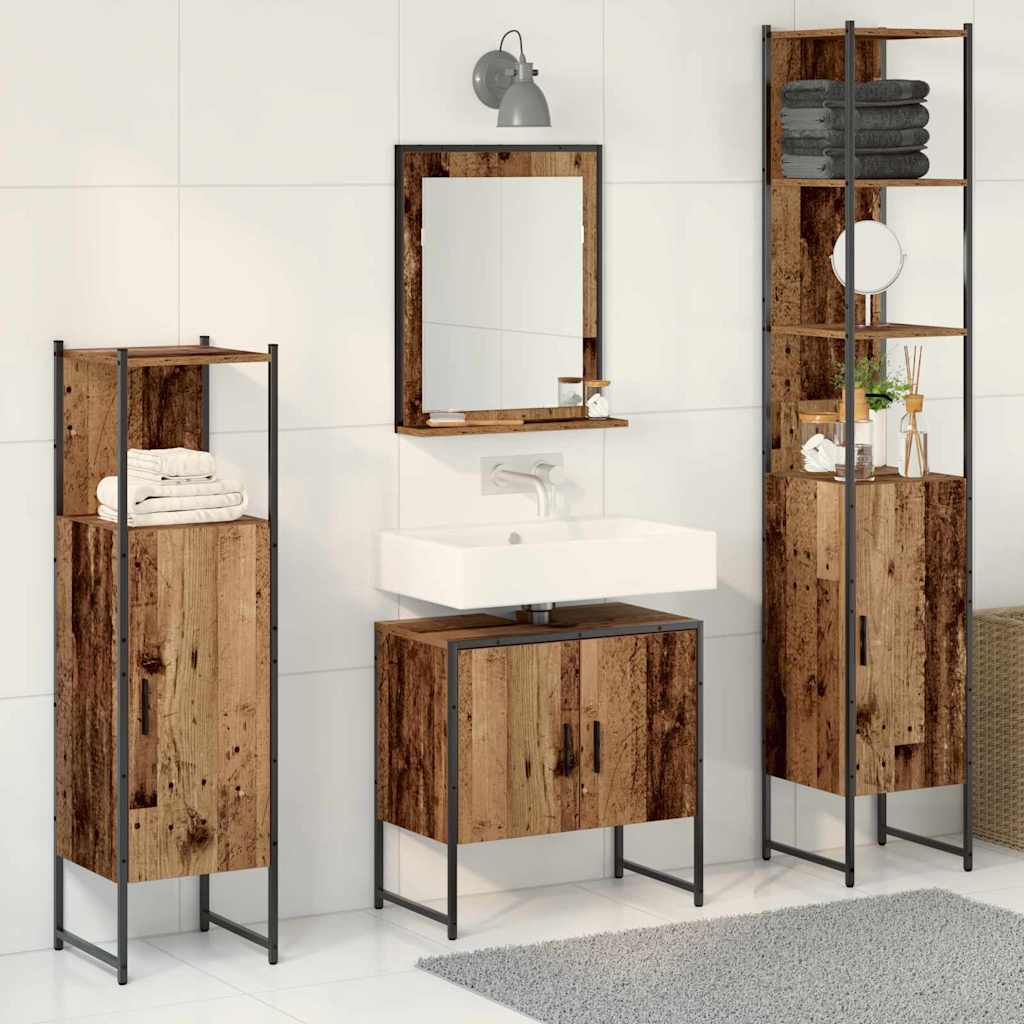 Badrumsmöbelset 4 pcs Brun 33 x 33 x 185.5 cm Konstruerat trä