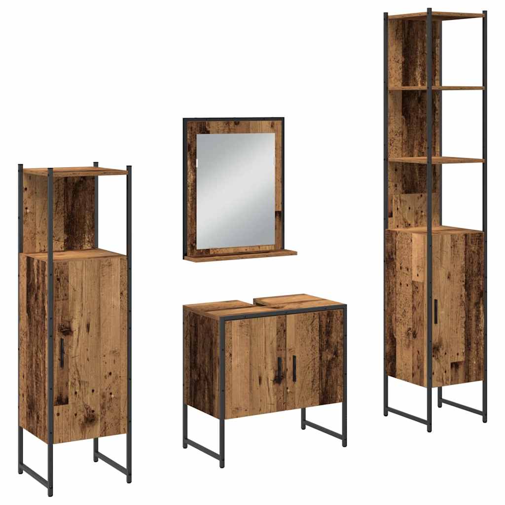 Badrumsmöbelset 4 pcs Brun 33 x 33 x 185.5 cm Konstruerat trä