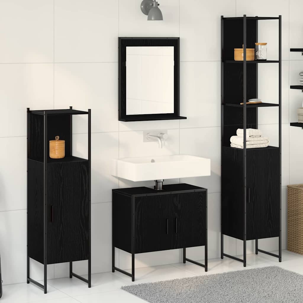 Badrumsmöbelset med hylla med dörr 4 pcs Svart Konstruerat trä