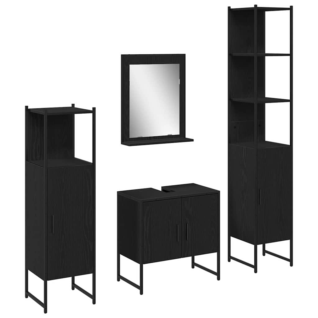 Badrumsmöbelset med hylla med dörr 4 pcs Svart Konstruerat trä