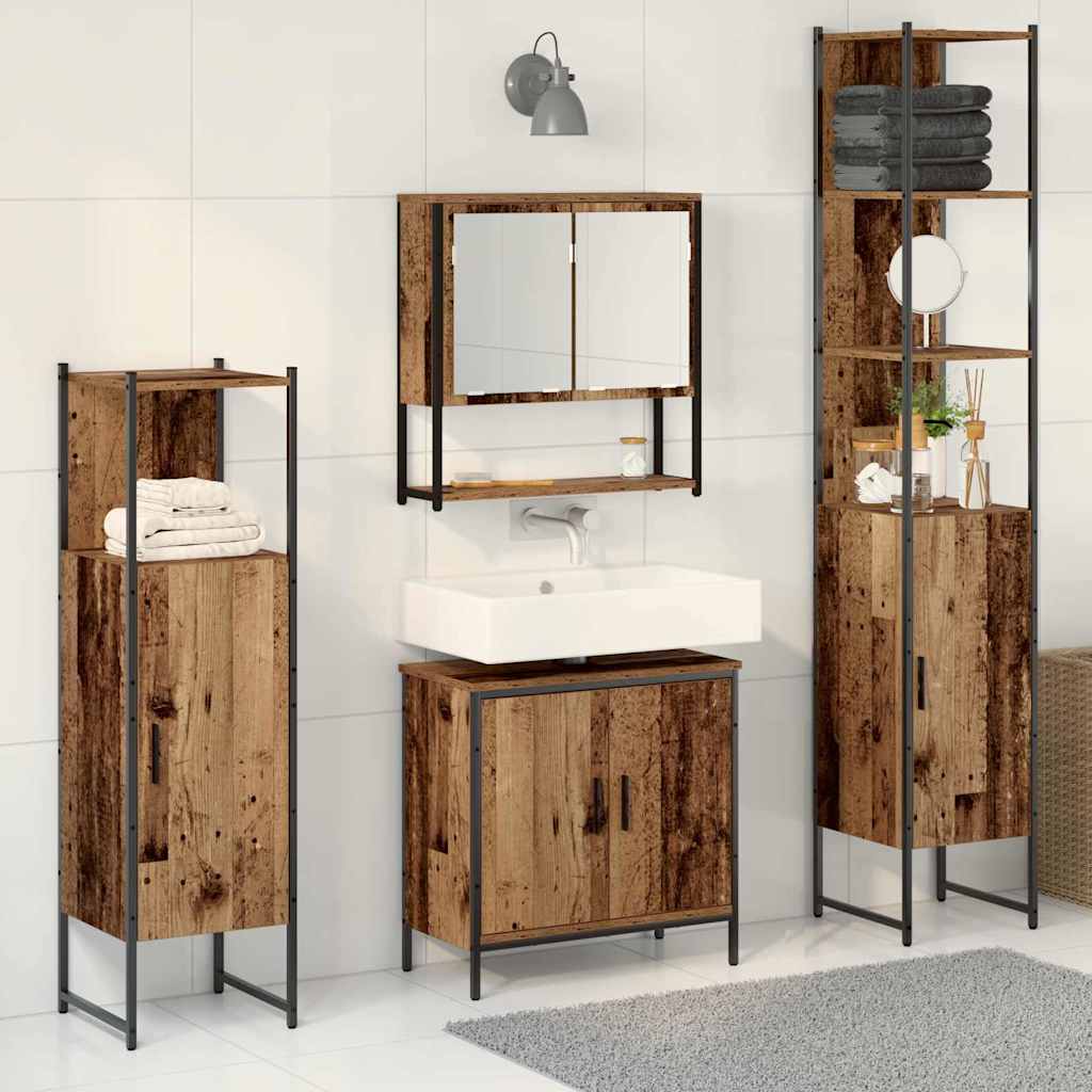 Badrumsmöbelset 4 pcs Brun 33 x 33 x 185.5 cm Konstruerat trä