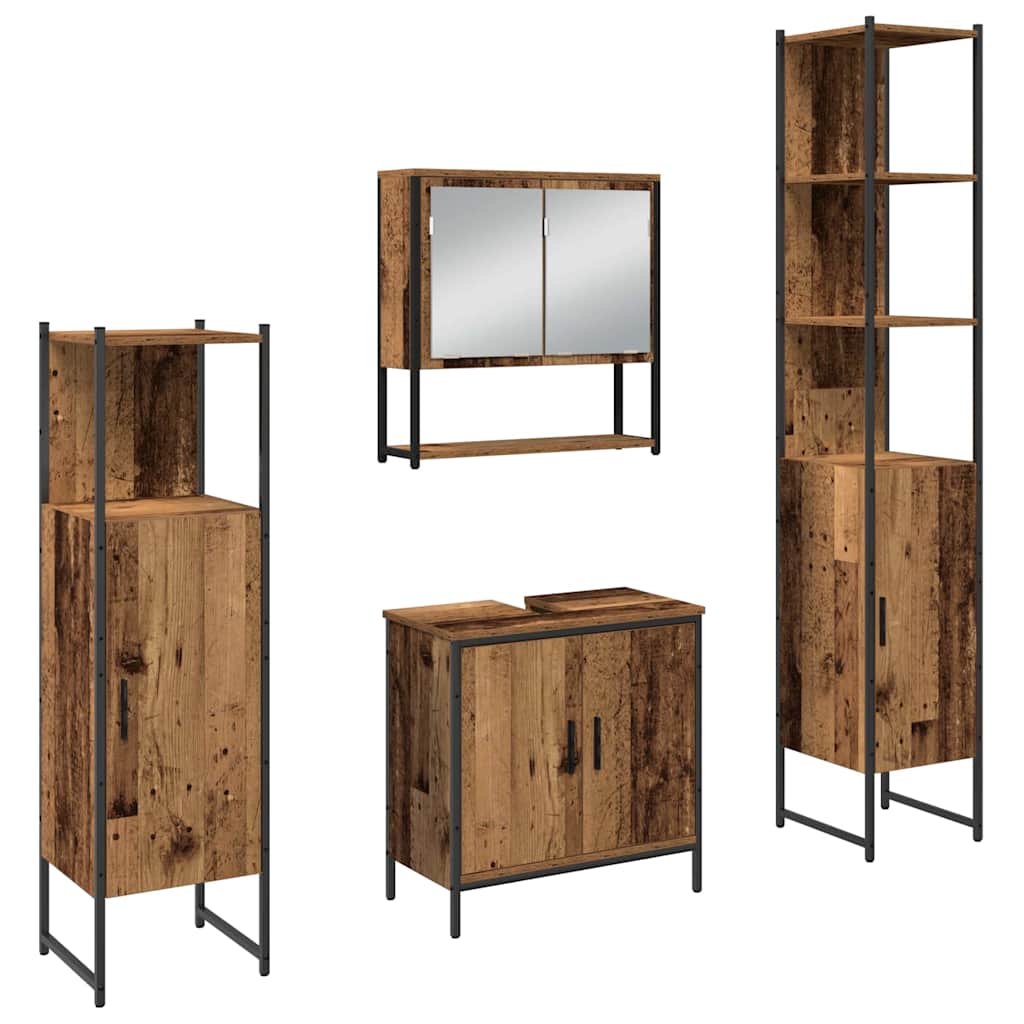 Badrumsmöbelset 4 pcs Brun 33 x 33 x 185.5 cm Konstruerat trä