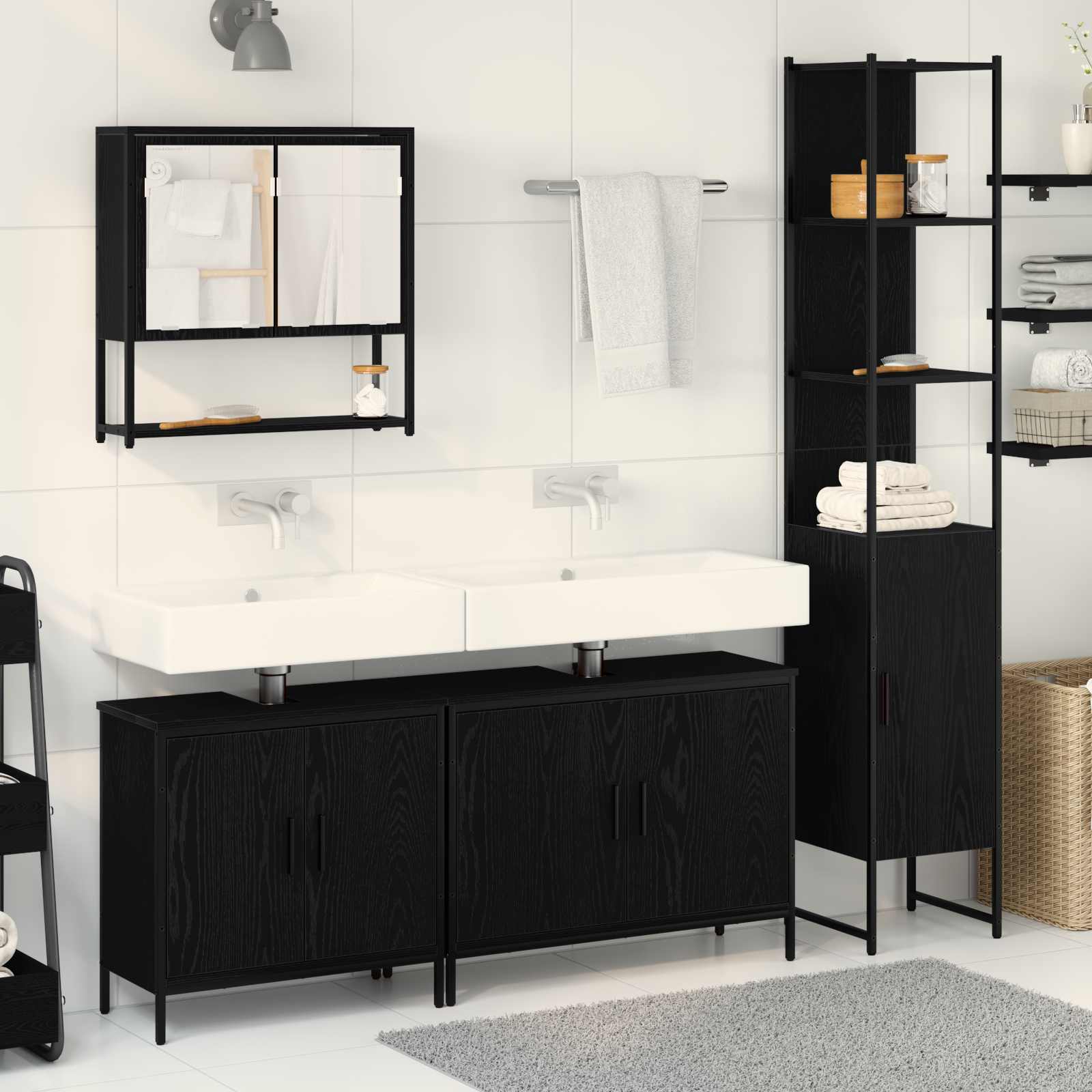 Badrumsmöbelset med hylla med dörr 4 pcs Svart Konstruerat trä