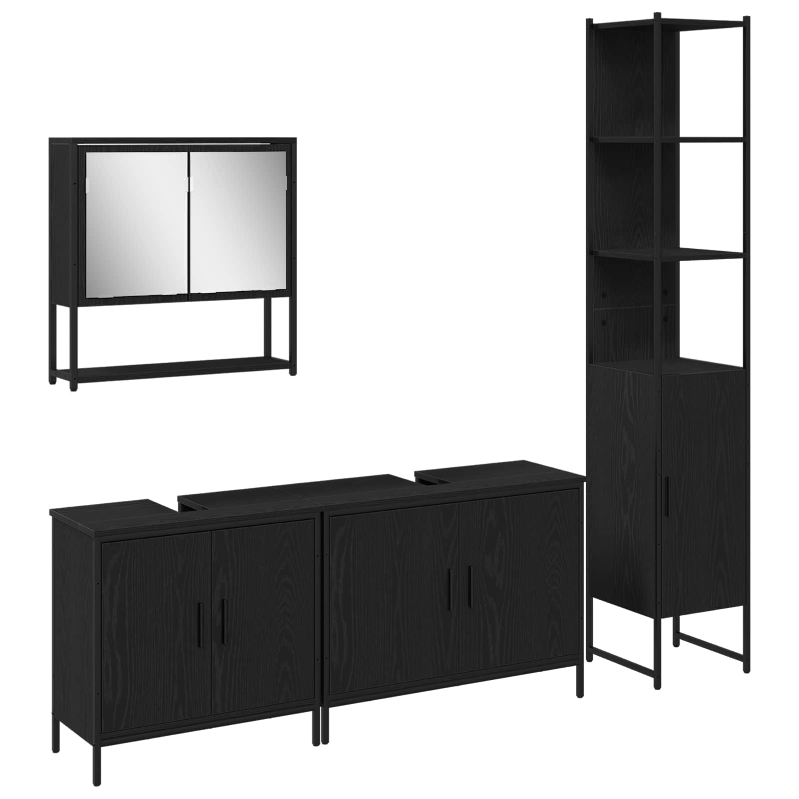 Badrumsmöbelset med hylla med dörr 4 pcs Svart Konstruerat trä