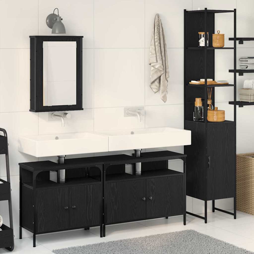 Badrumsmöbelset med hylla 4 pcs Svart Ek Konstruerat trä