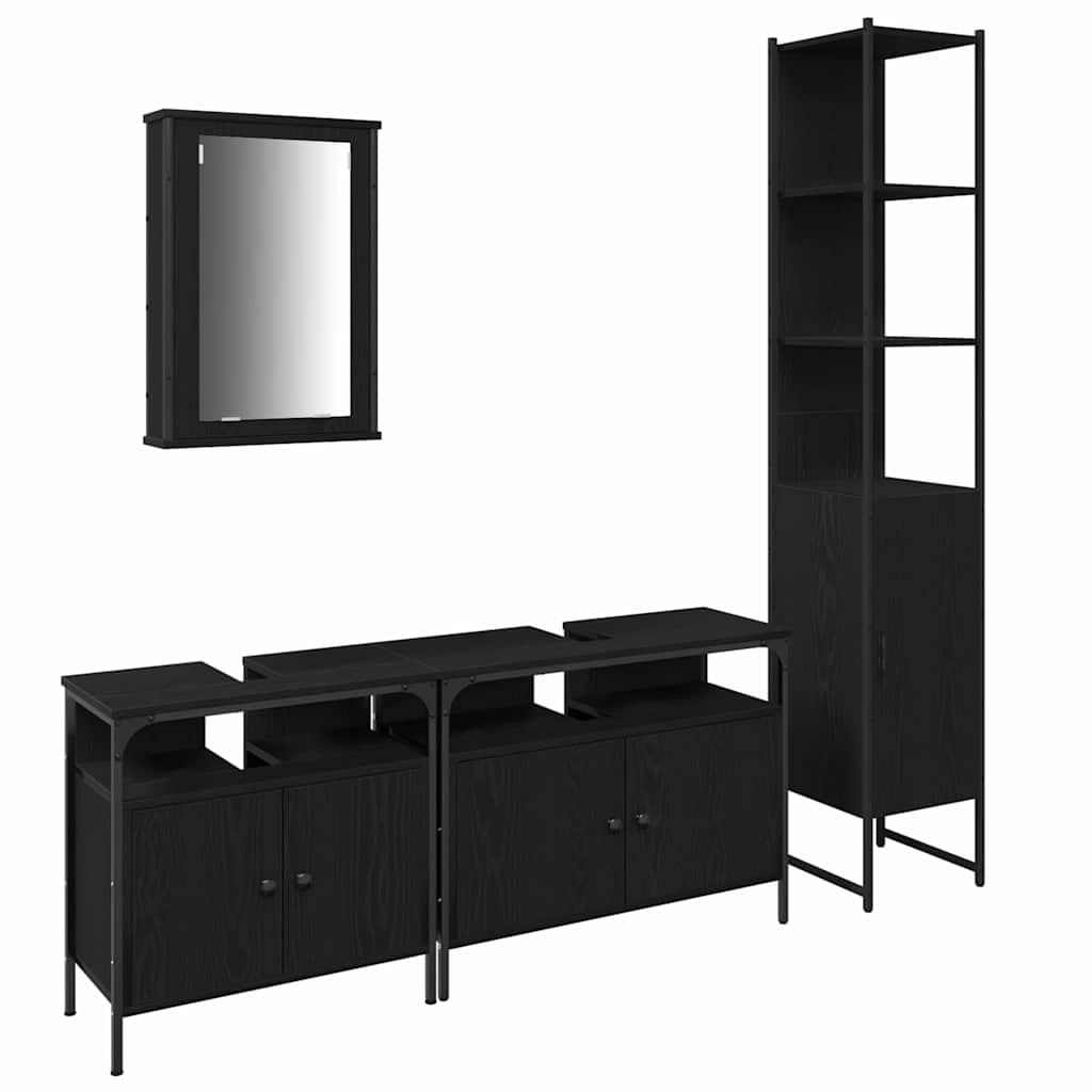 Badrumsmöbelset 4 st Svart Ek 33 x 33 x 185,5 cm
