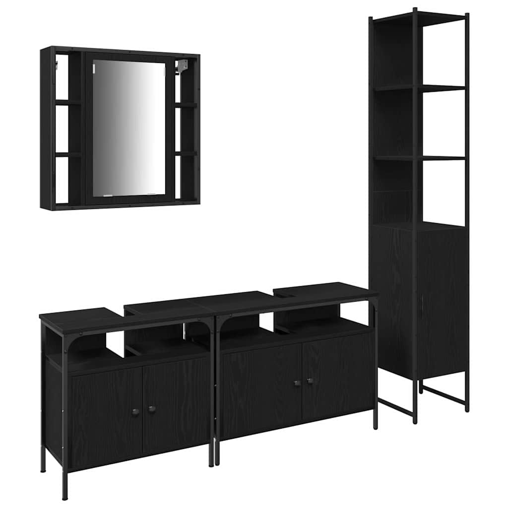 Badrumsmöbelset 4 st Svart Ek 33 x 33 x 185,5 cm