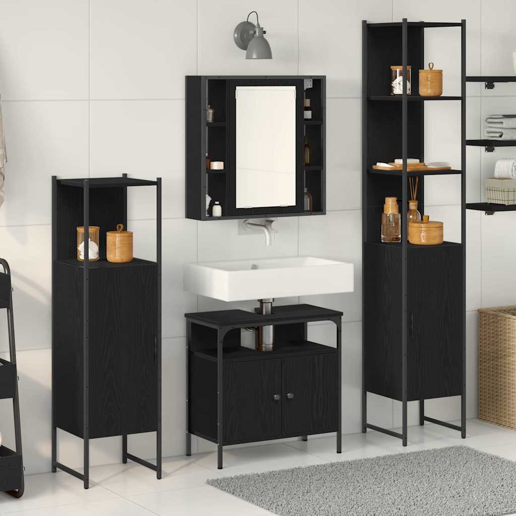 Badrumsmöbelset 4 st Svart Ek 33 x 33 x 185,5 cm