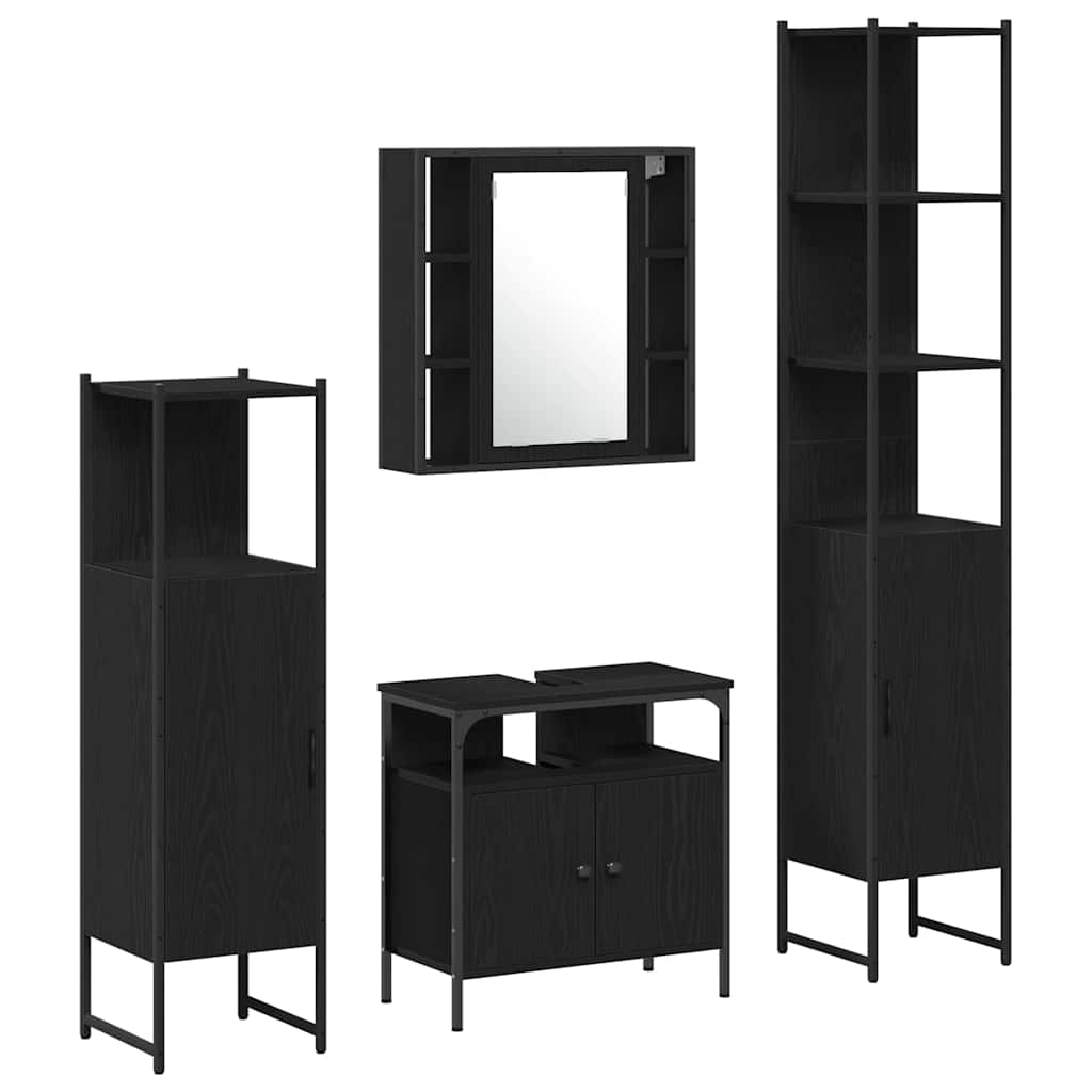 Badrumsmöbelset 4 st Svart Ek 33 x 33 x 185,5 cm