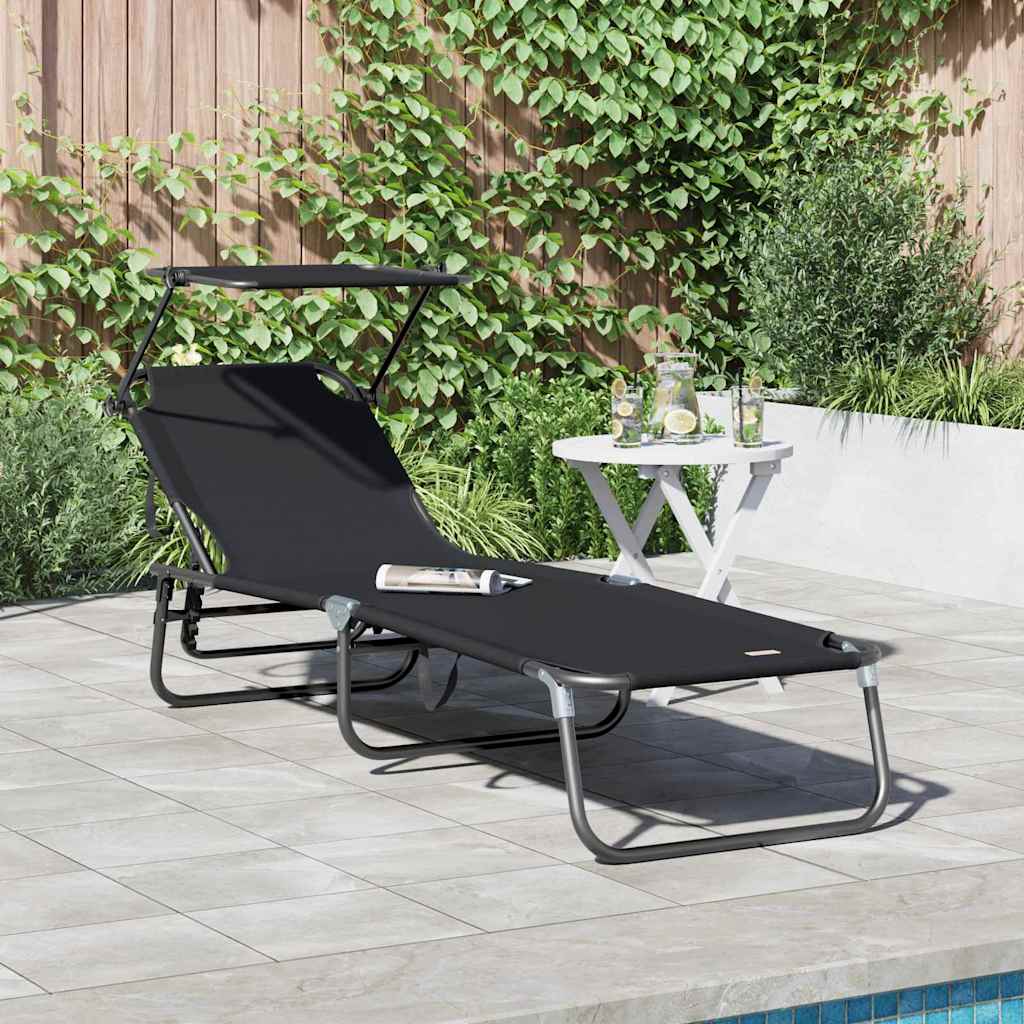 Hopfällbar solstol Svart 190 x 57 x 81 cm oxford