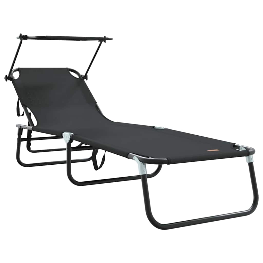 Hopfällbar solstol Svart 190 x 57 x 81 cm oxford