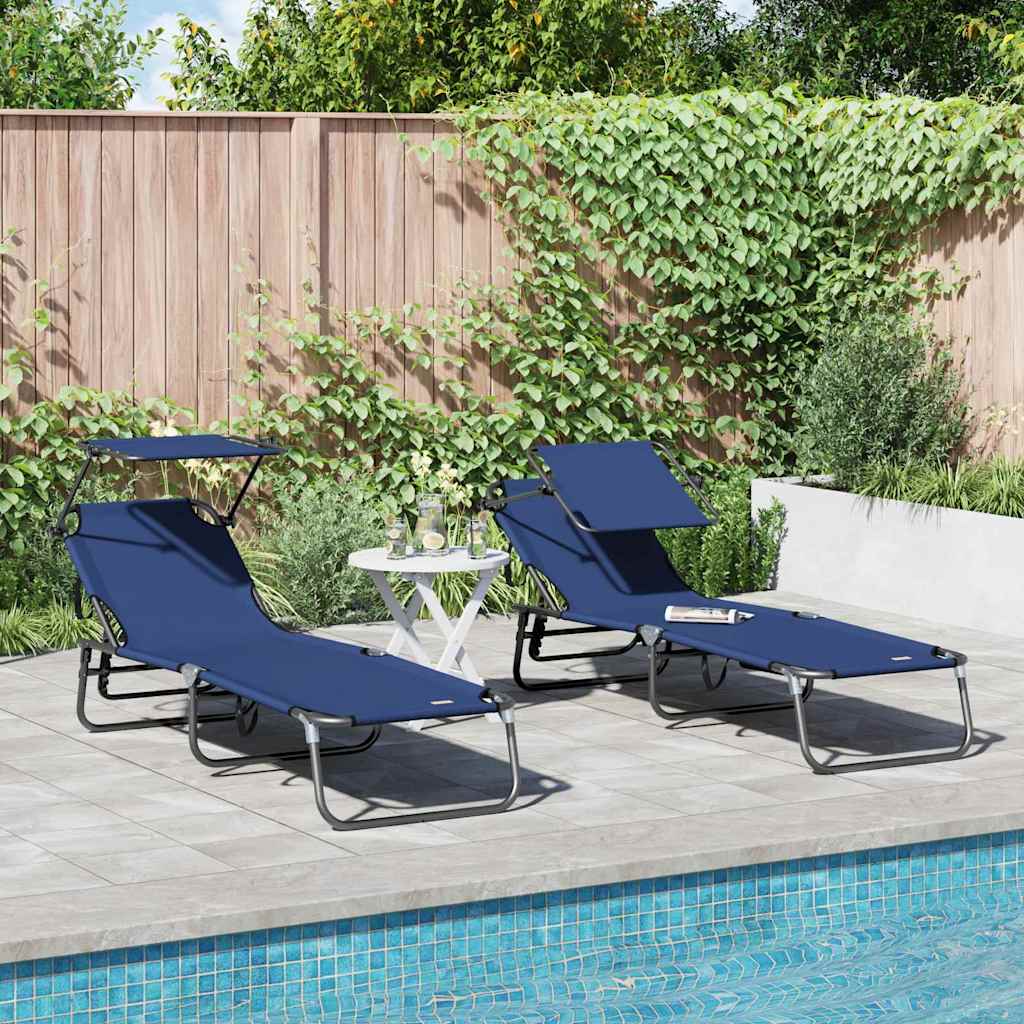 Hopfällbar solstol 2 pcs Blå 190 x 57 x 81 cm oxford