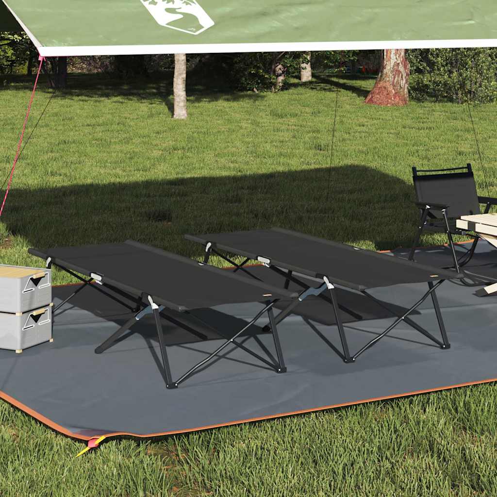 Fällbar Camping Säng 2 st Svart 206 x 76 x 74 cm