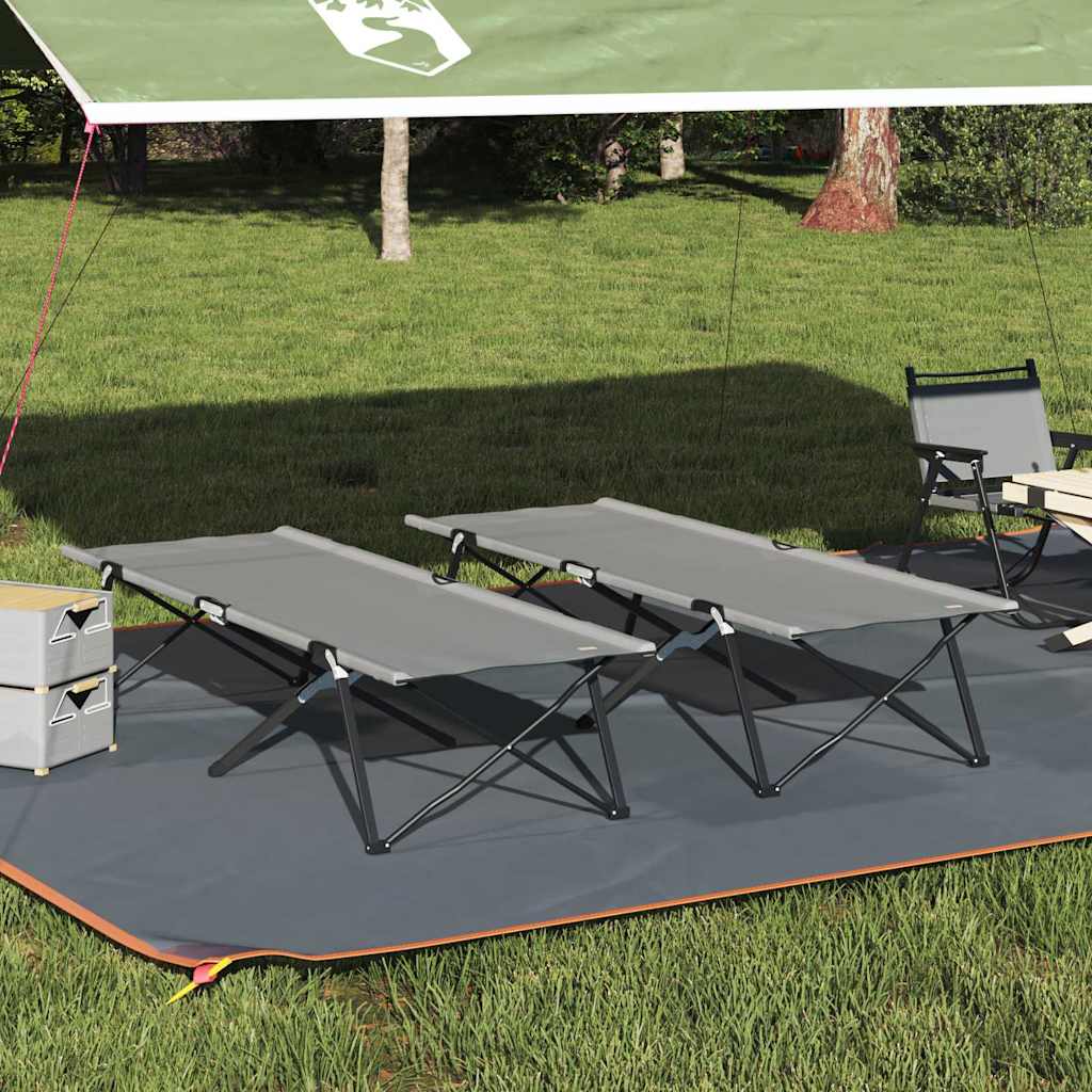 Fällbar Camping Säng 2 st Grå 206 x 76 x 74 cm Oxford och Stål