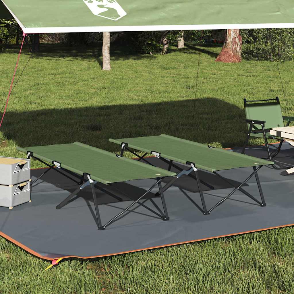 Fällbar Camping Säng 2 st Grön 206 x 76 x 74 cm Oxford och Stål