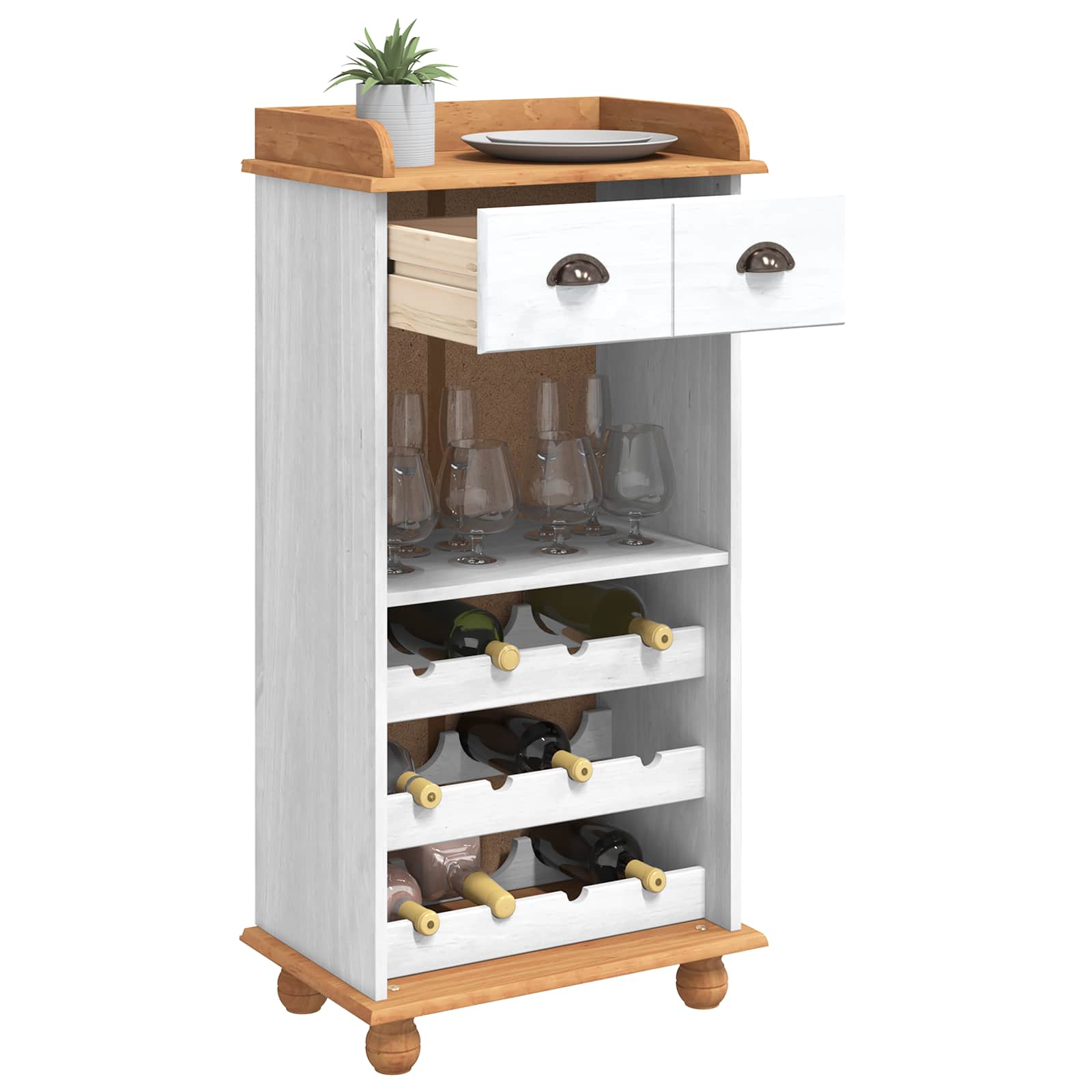 Vinskåp ASKIM Vit med Honungstopp 57 x 37 x 114 cm Massiv furu