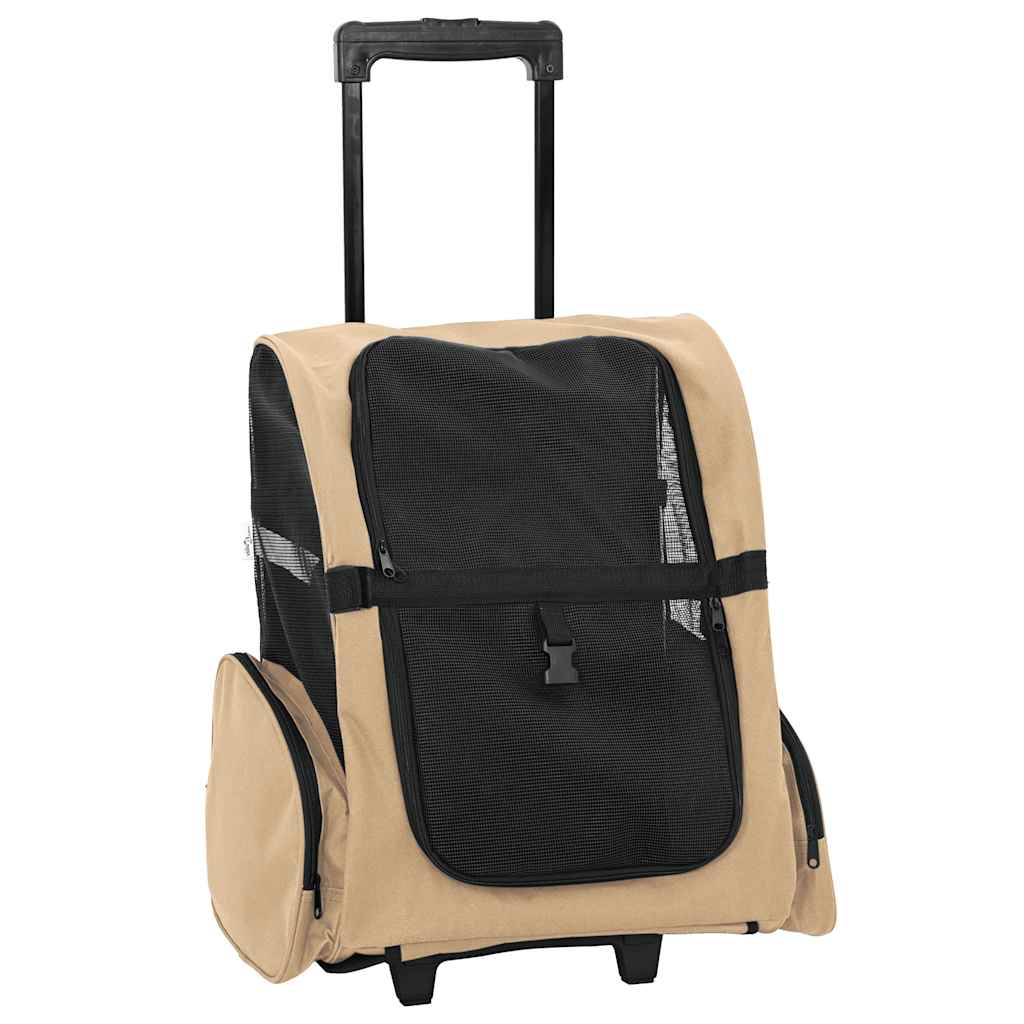 Husdjursvagn 3-i-1 sandfärgad 48x32x(57-106) cm oxfordtyg