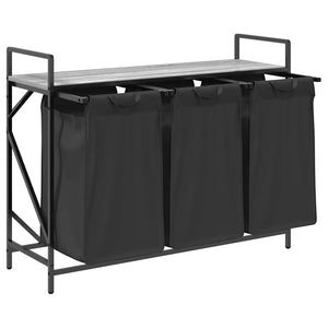 Tvättkorg 3 fack med hylla grå sonoma