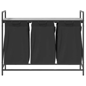 Tvättkorg 3 fack med hylla grå sonoma