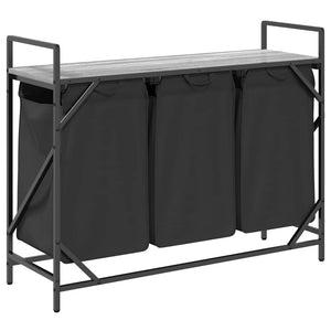 Tvättkorg 3 fack med hylla grå sonoma