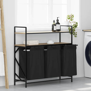 Tvättkorg 3 fack med hyllor sonoma-ek