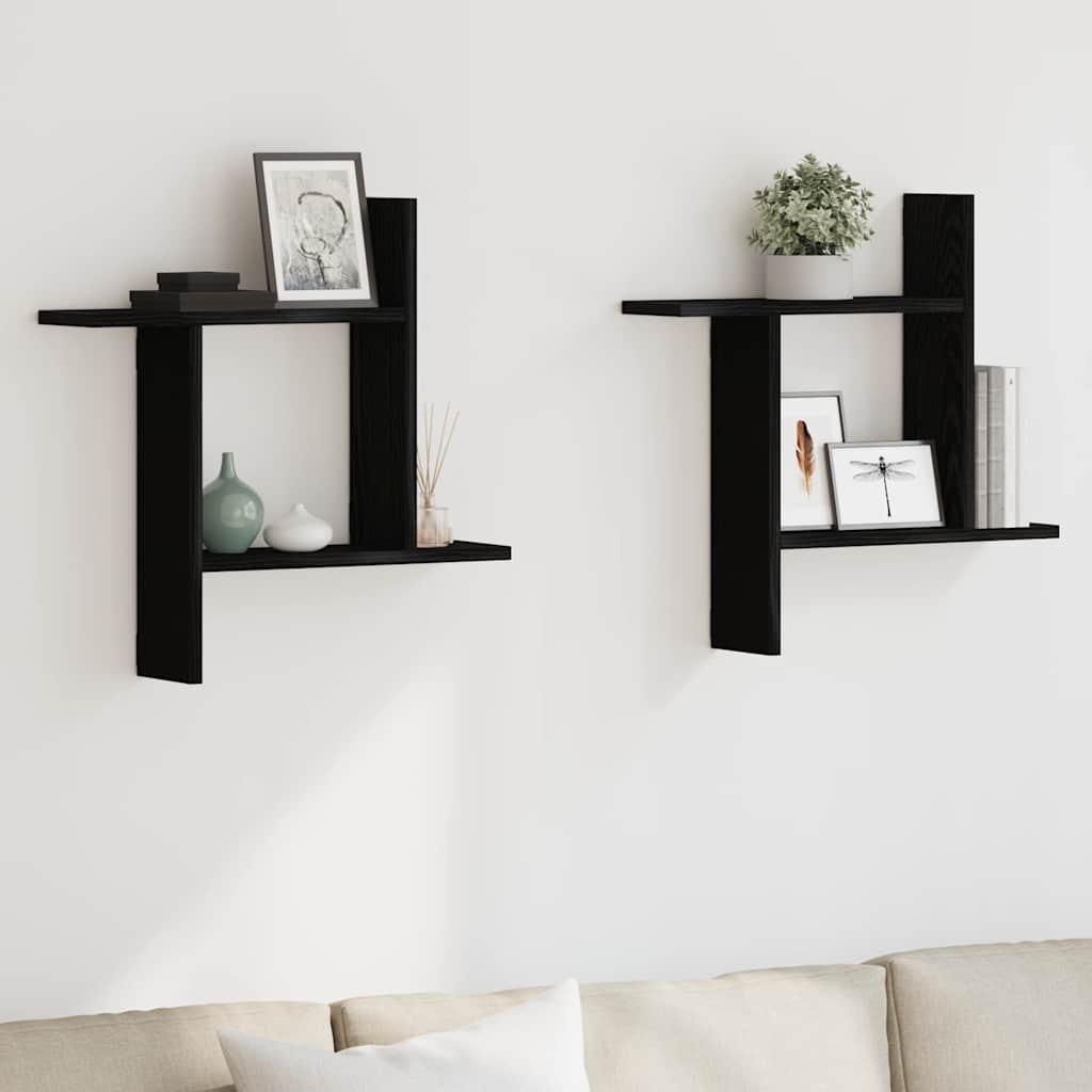 Vägghyllor 2 st svart ek 50x12x50 cm konstruerat trä