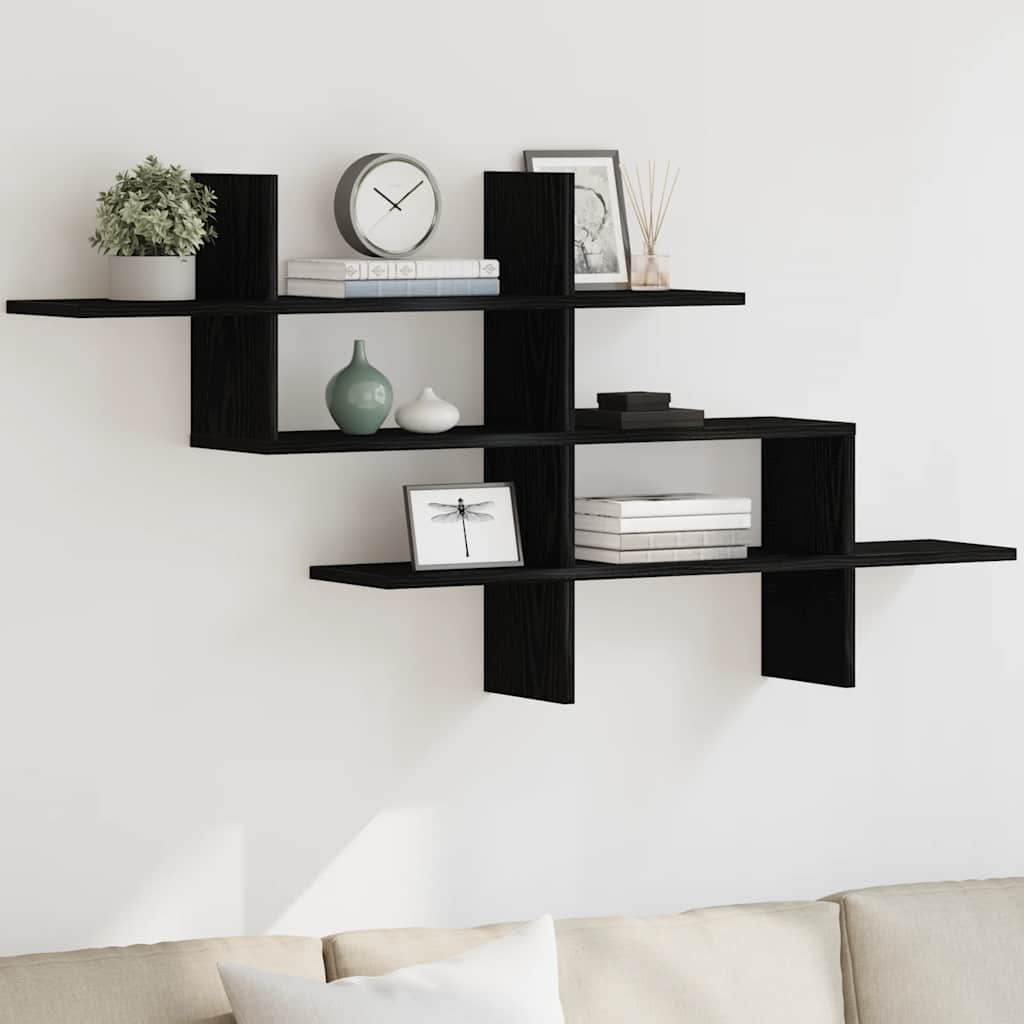 Vägghylla svart ek 124,5x18x60,5 cm konstruerat trä