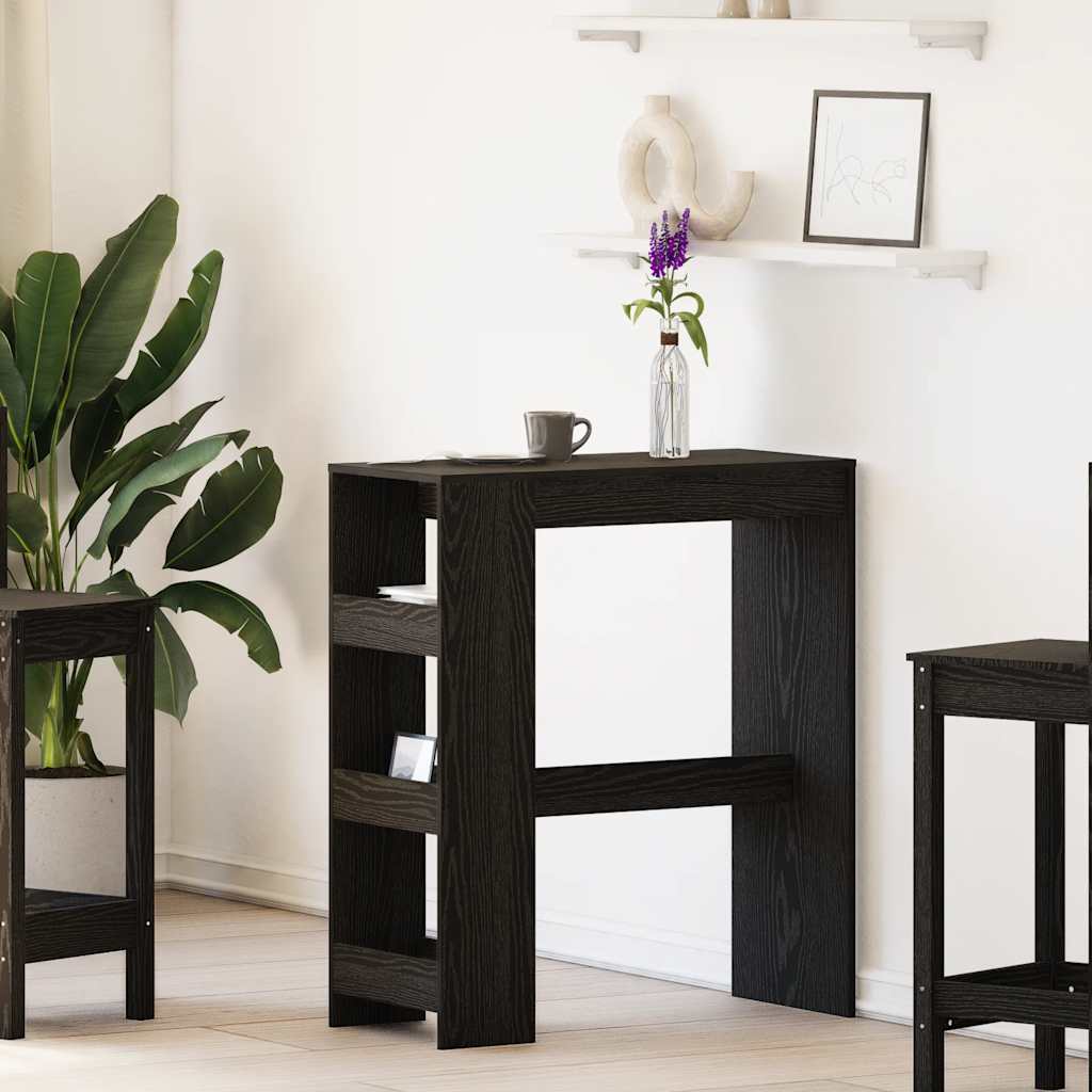 Barbord med hyllor svart ek 90x40x103,5 cm konstruerat trä