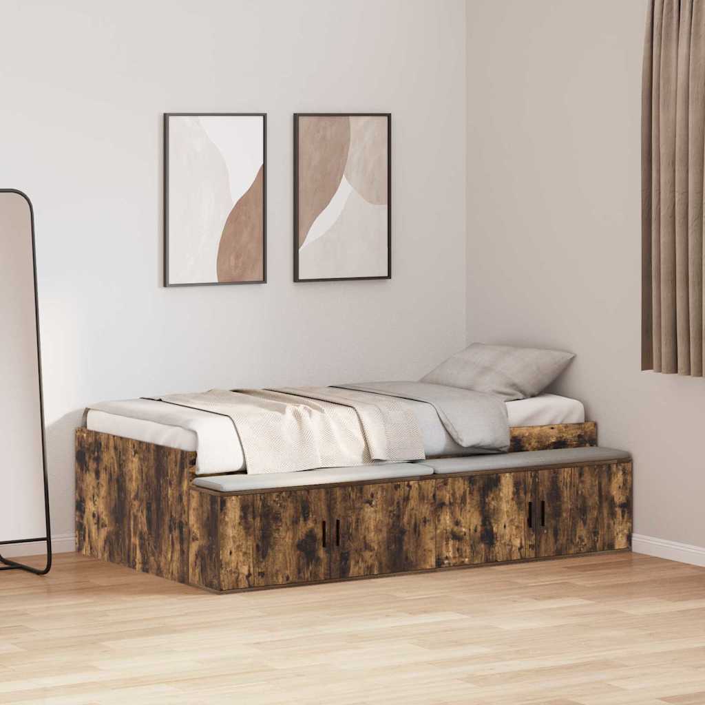 Sängram med låda med dörr Rökt ek 90 x 200 cm Konstruerat trä
