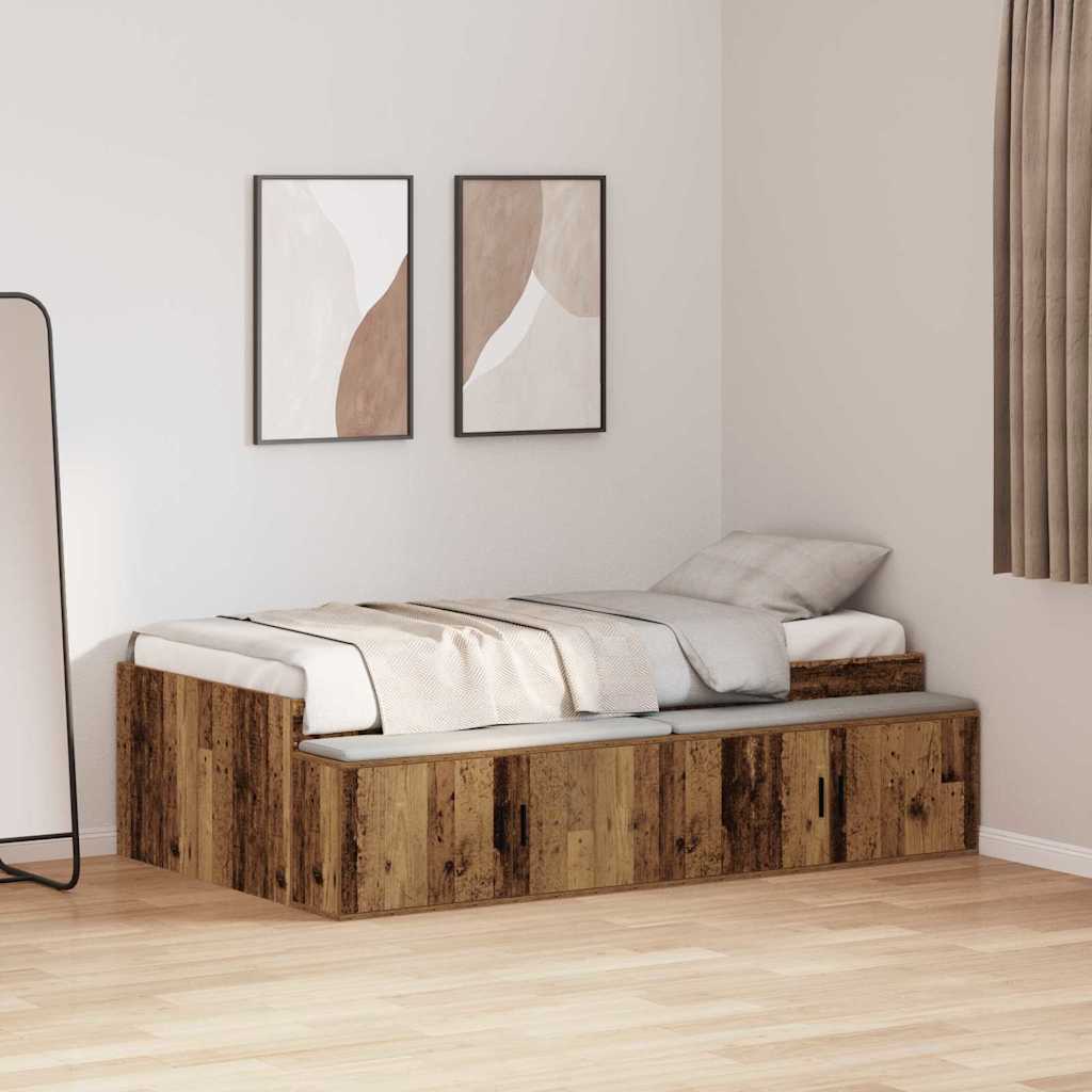 Sängram med låda Gammalt trä 80 x 200 cm Konstruerat trä