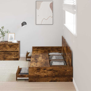 Sängram med huvudgavel Rökt ek 100 x 200 cm Konstruerat trä