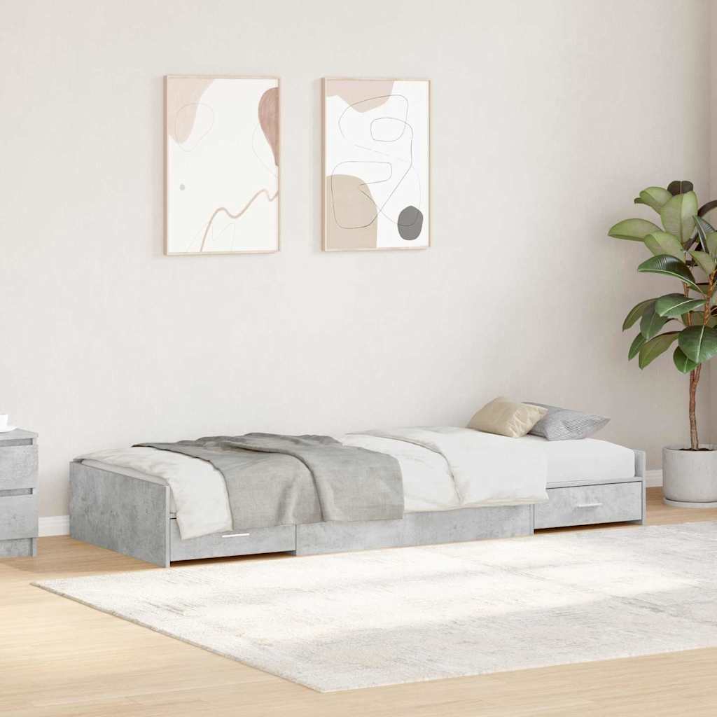 Sängram med huvudgavel Betonggrå 75 x 190 cm Konstruerat trä