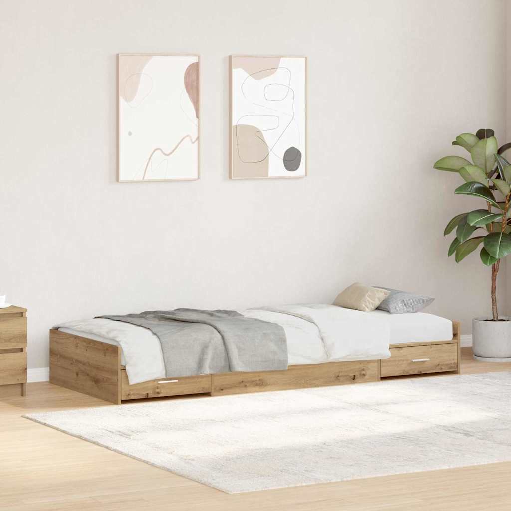 Sängram med låda Artisan Ek 75 x 190 cm Konstruerat trä