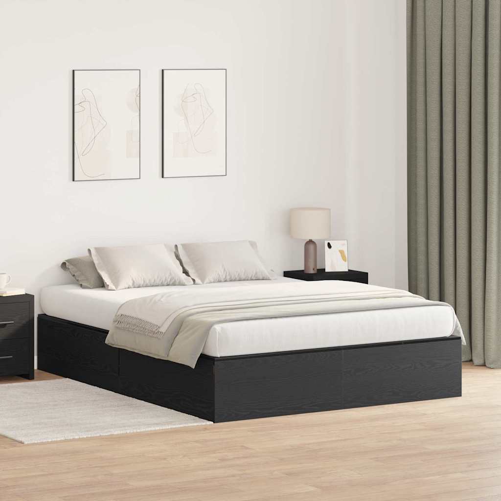 Förvaringssängram Svart Ek 150 x 200 cm Konstruerat trä