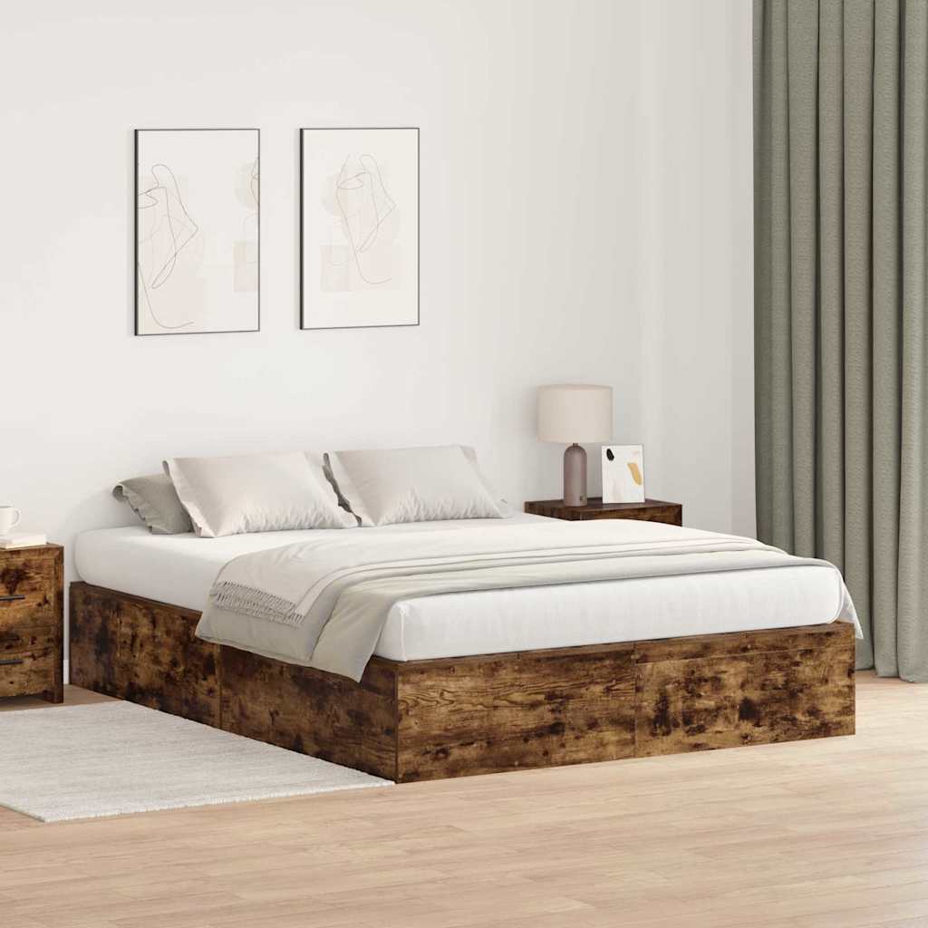 Förvaringssängram Rökt ek 135 x 190 cm Konstruerat trä