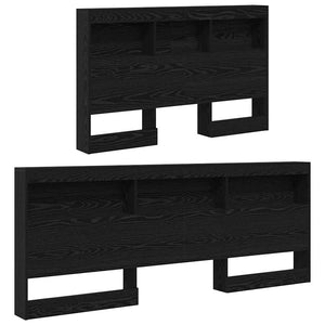 Förvaringshuvudgavel med hylla Svart Ek 120 cm Konstruerat trä