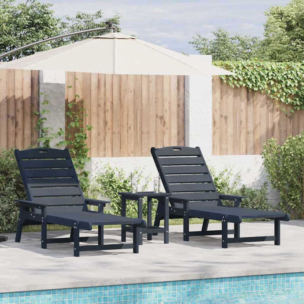 Solstol 3 st polyeten Marinblå