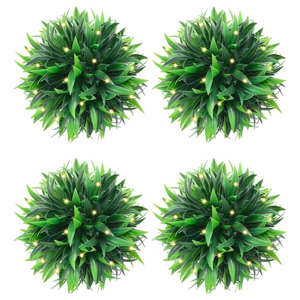 Plastkulor av buxbom med LED-lampor 4 st gröna 15 cm