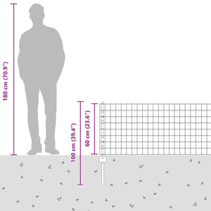 Stängsel med stolpe Silver 0,6 x 50 m Stål