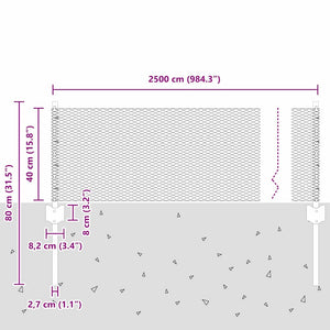 Stängsel med stolpe Silver 0,4 x 25 m Stål