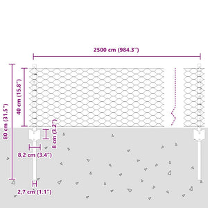 Stängsel med stolpe Silver 0,4 x 25 m Stål