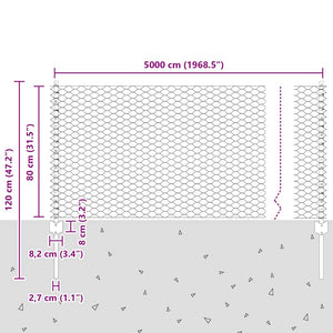 Stängsel med stolpe Silver 0,8 x 50 m Stål