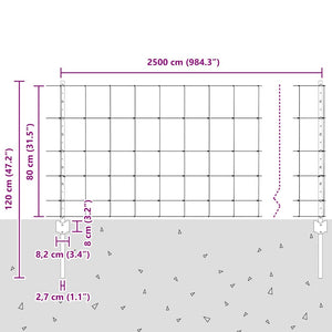 Stängsel med stolpe Silver 0,8 x 25 m Stål