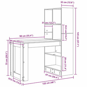 Skrivbord med hylla Betonggrå 122 x 67 x 145 cm Konstruerat trä