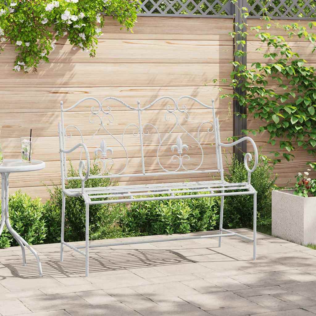 Trädgårdsbänk Antik vit 104 x 54 x 93 cm Stål