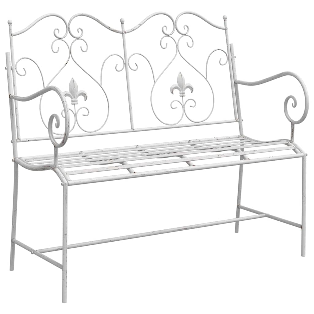 Trädgårdsbänk Antik vit 104 x 54 x 93 cm Stål