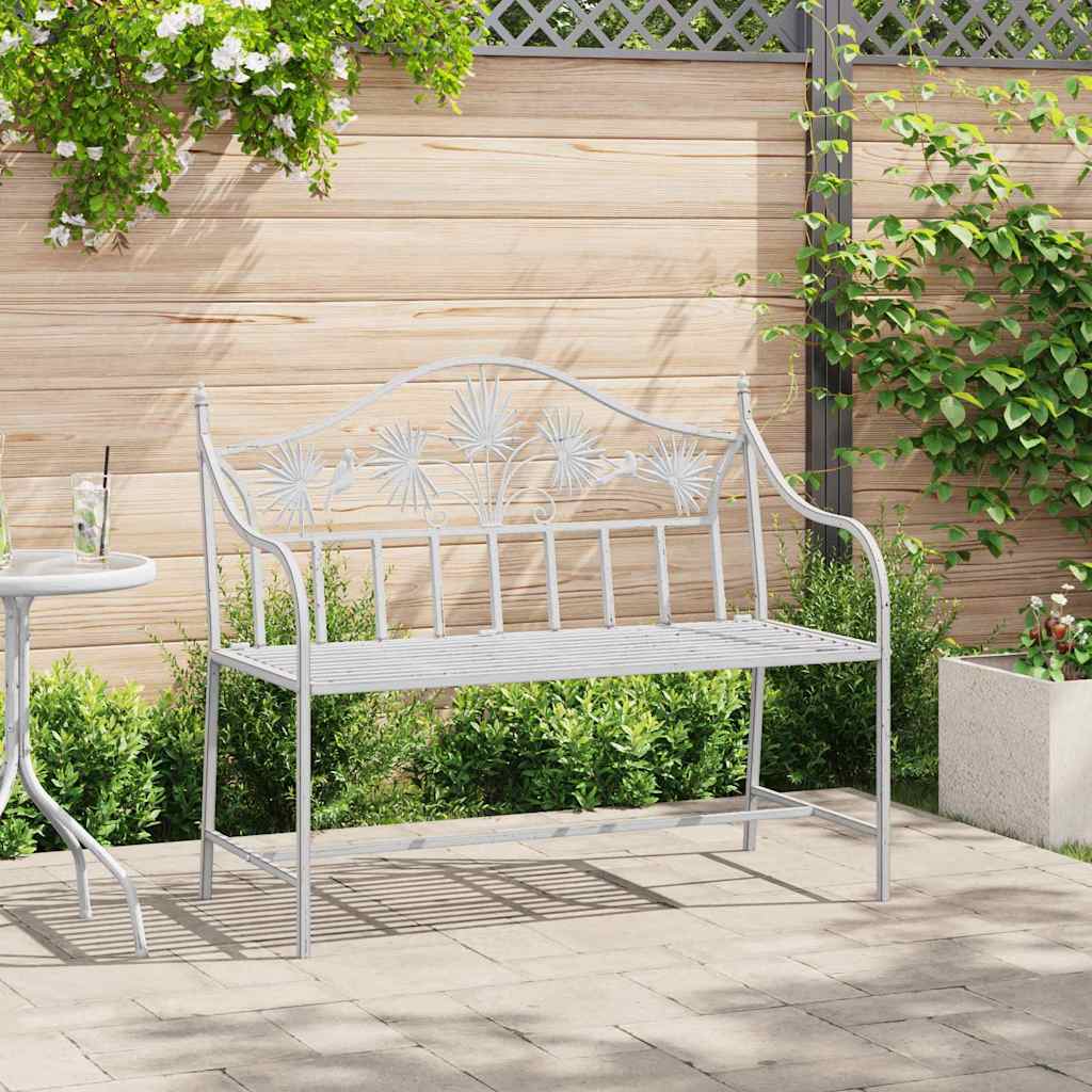 Trädgårdsbänk Antik vit 104 x 52,5 x 89 cm Stål